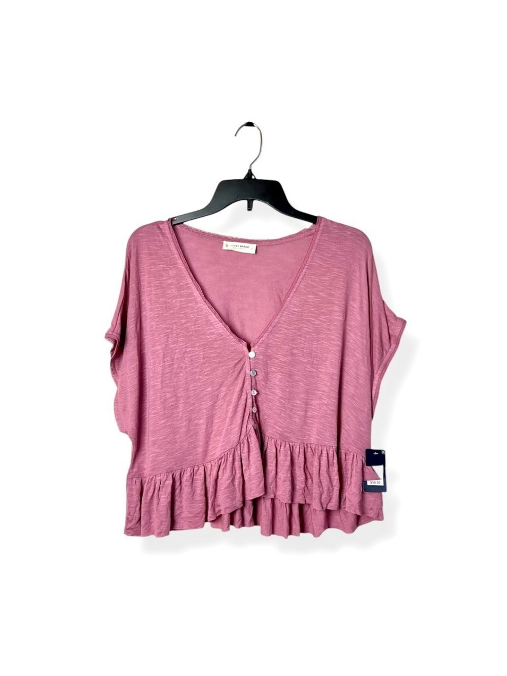 NWT Lucky Brand Casual Ruffle Button Front V Neck Top Dusty Rose Crop Shirt - Picture 3 of 7